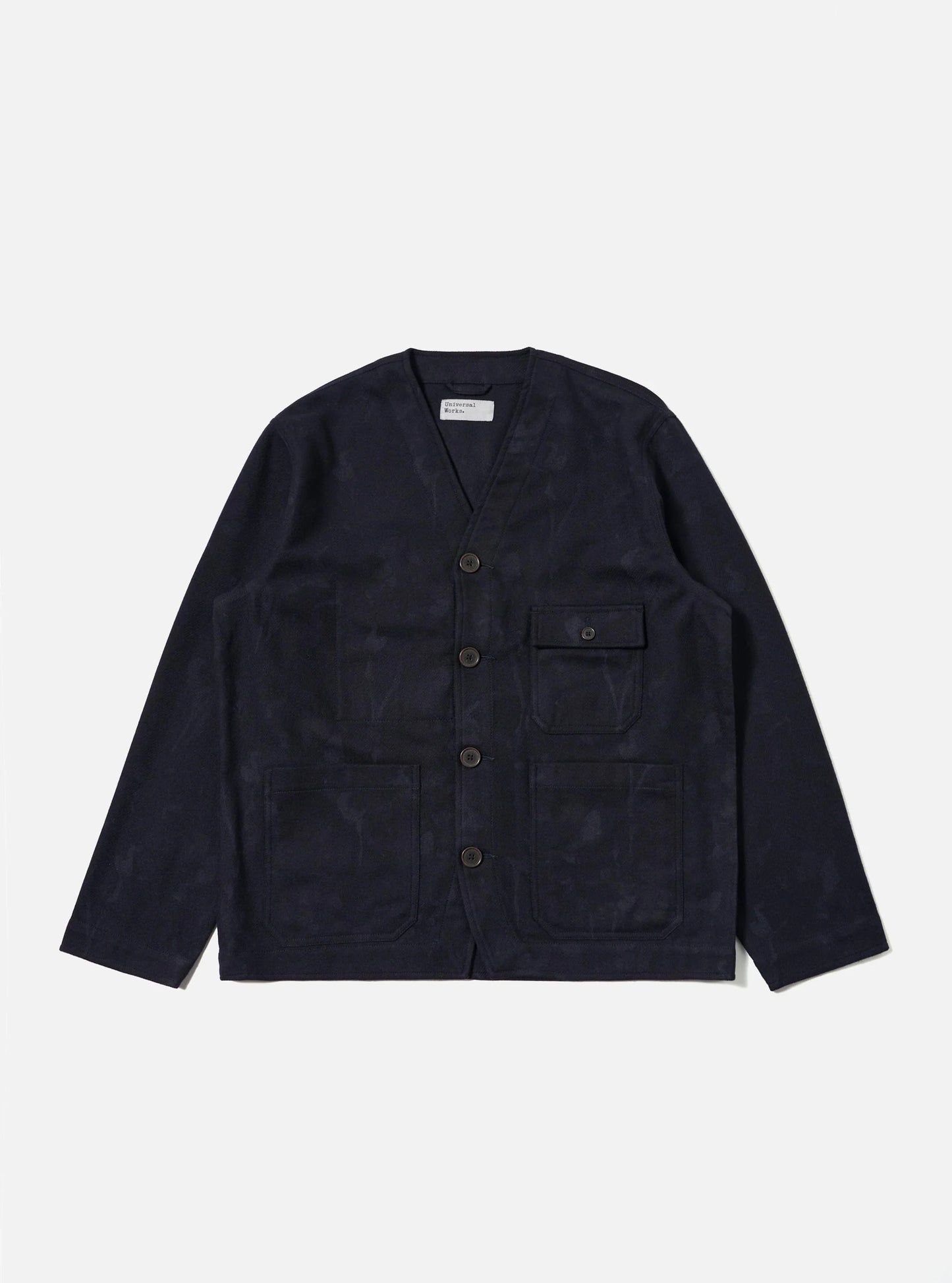 Universal Works Navy Flower Print Flannel Cabin Jacket