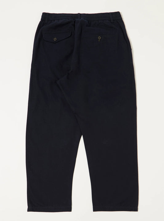 Universal Works Navy Brushed Moleskin Pleated Track Pant
