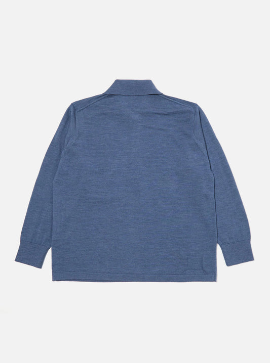 Universal Works Airforce Blue Merino L/S Pullover Knit Shirt