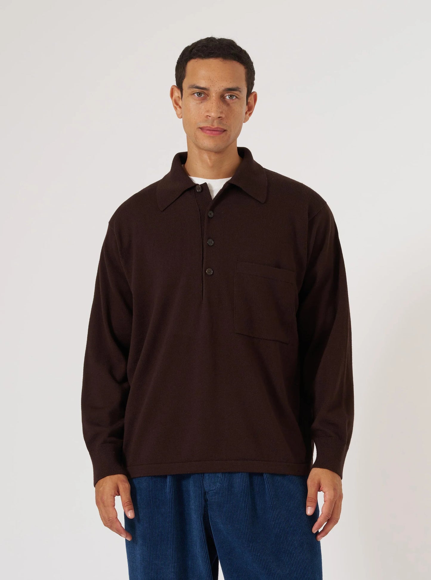 Universal Works Brown Merino L/S Pullover Knit Shirt