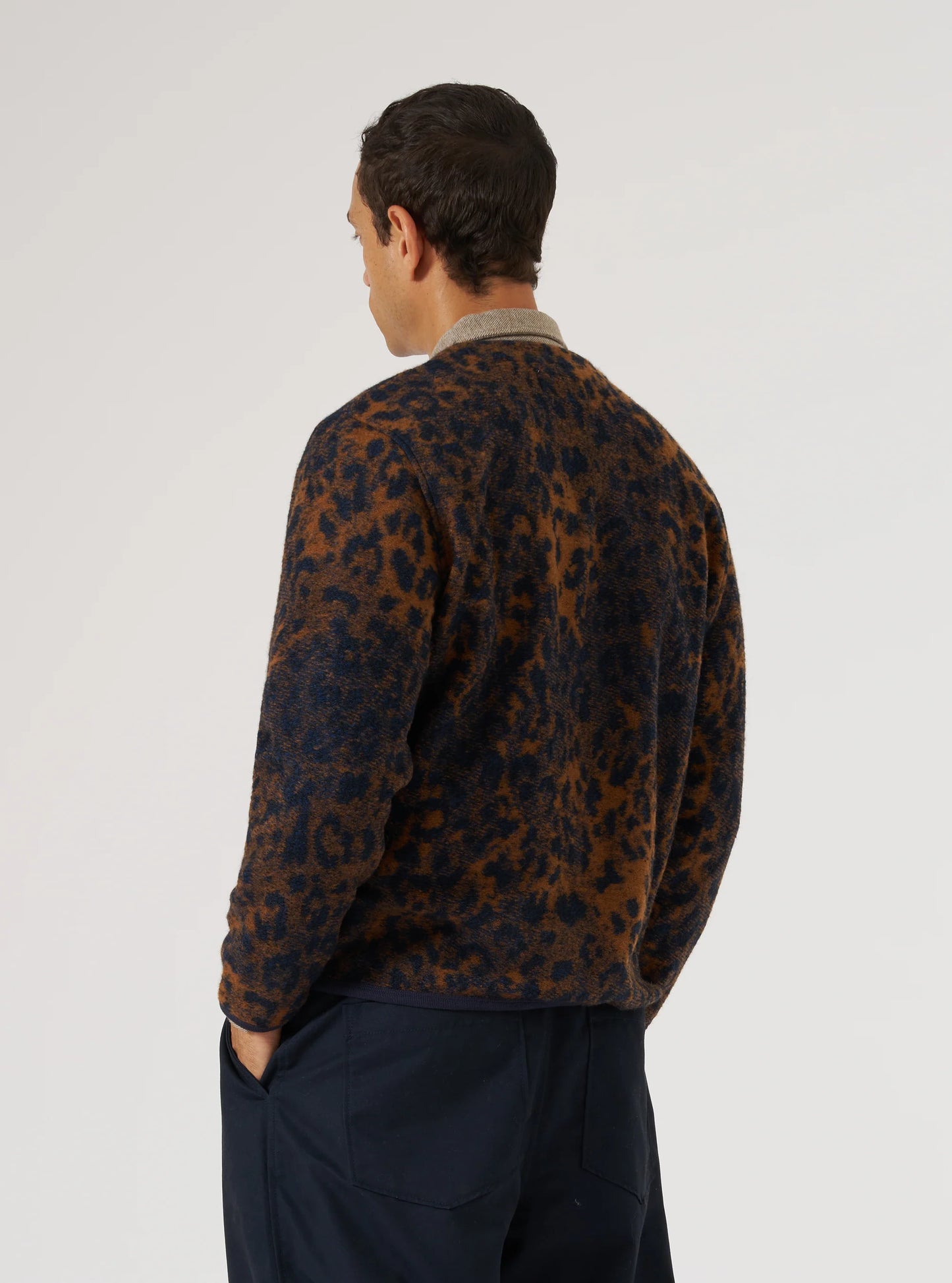 Universal Works Dark Navy/Brown Night Leopard Cardigan