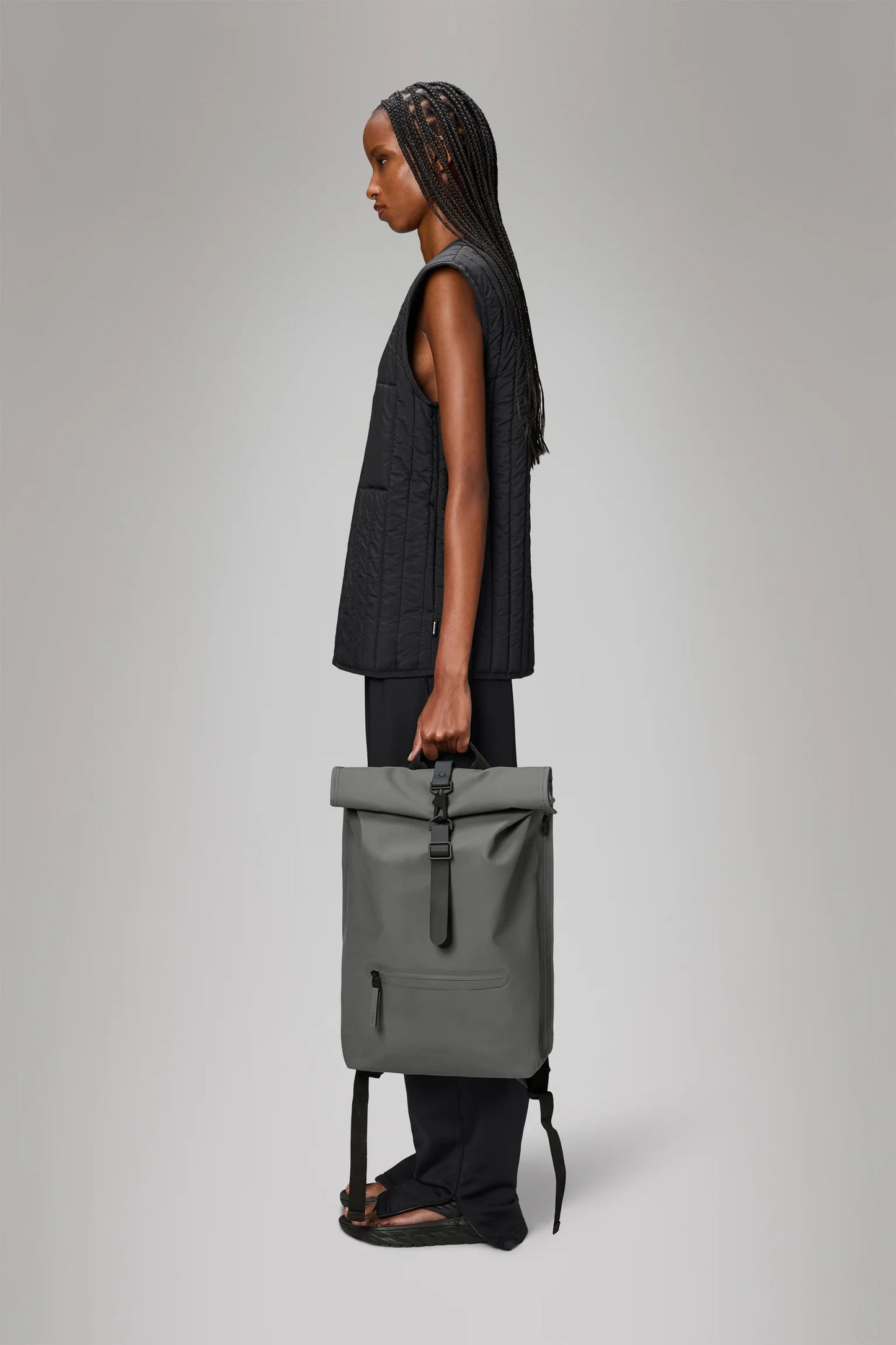 RAINS Grey Rolltop Rucksack