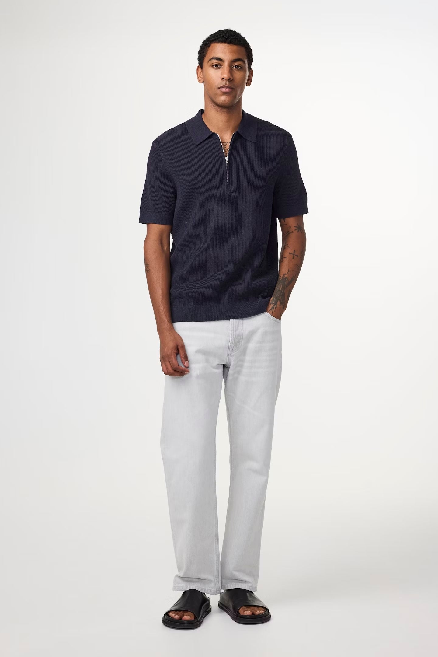 NN07 Navy Hansie Ribbed Half Zip Polo