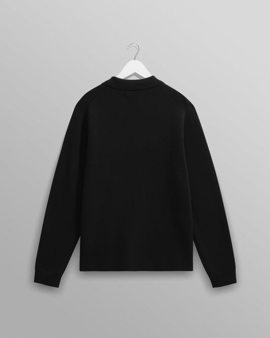 Wax London Black Carter Open Collar Milano Knit Polo