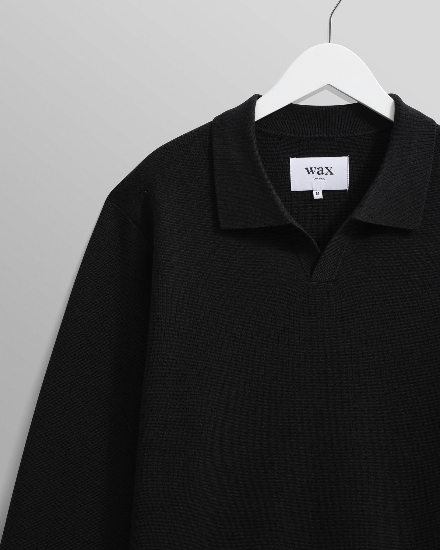 Wax London Black Carter Open Collar Milano Knit Polo