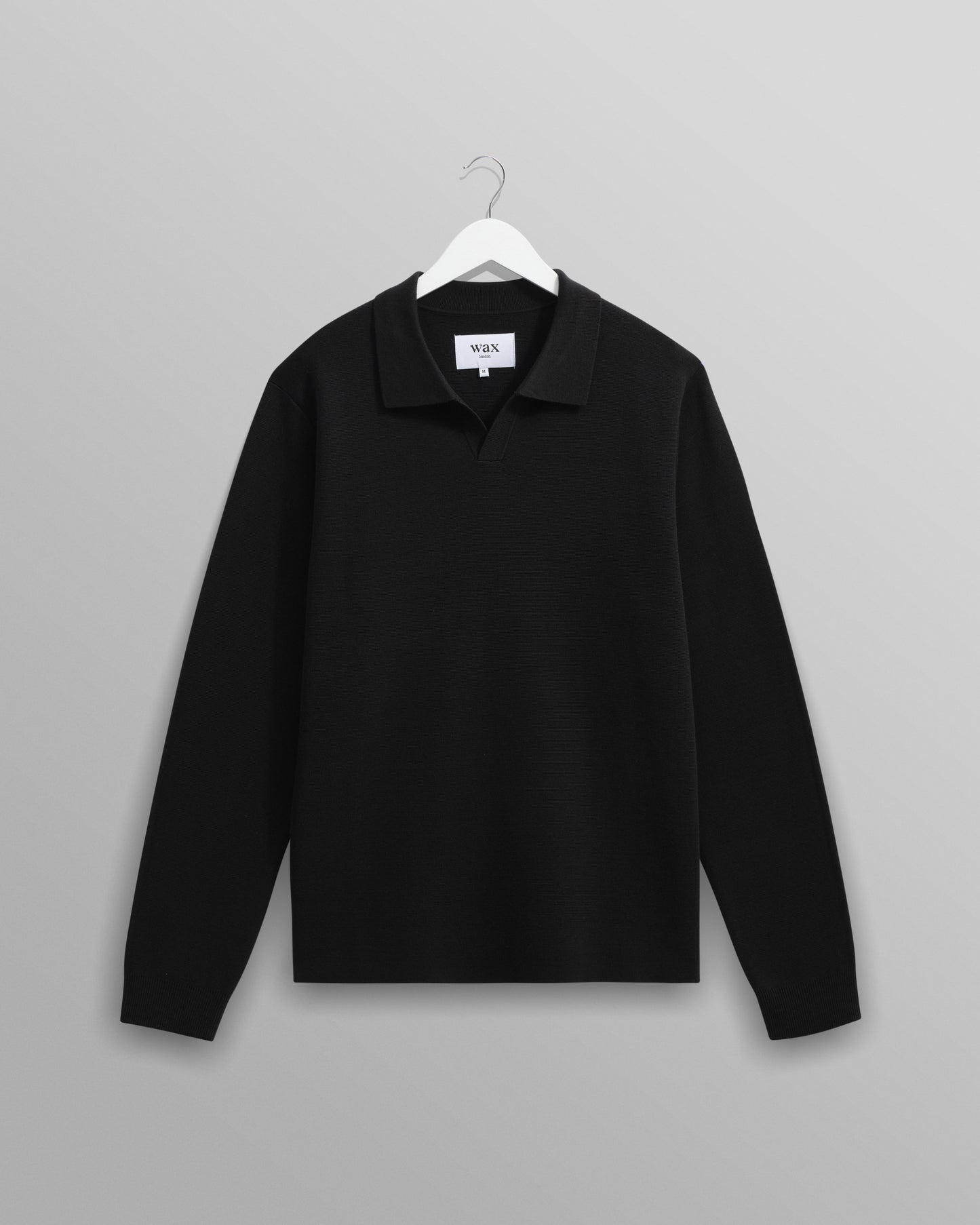 Wax London Black Carter Open Collar Milano Knit Polo