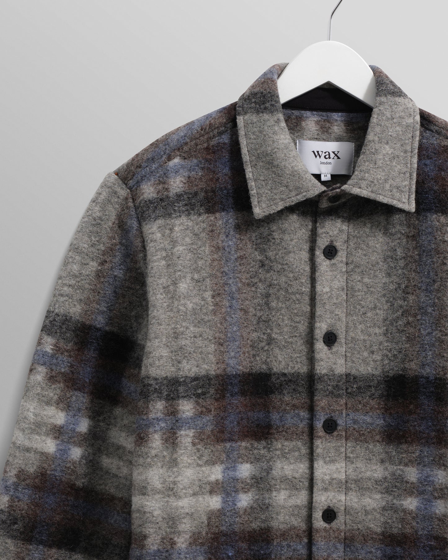 Wax London Grey/Blue Wool Overshirt