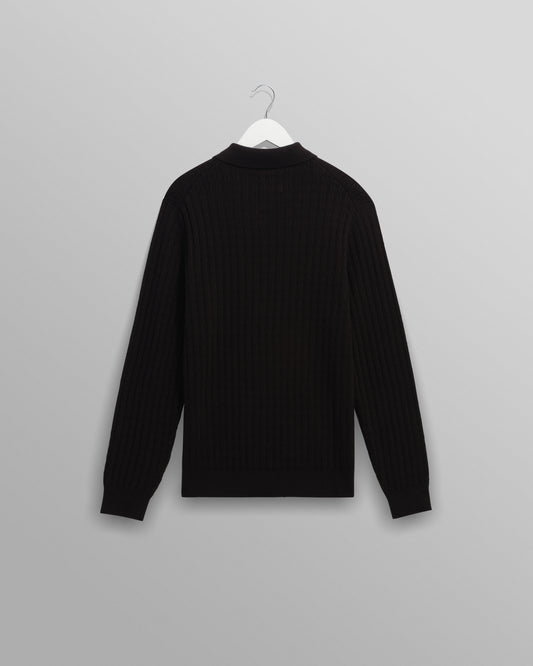 Wax London Black Oban Diamond Stripe Longsleeve Polo