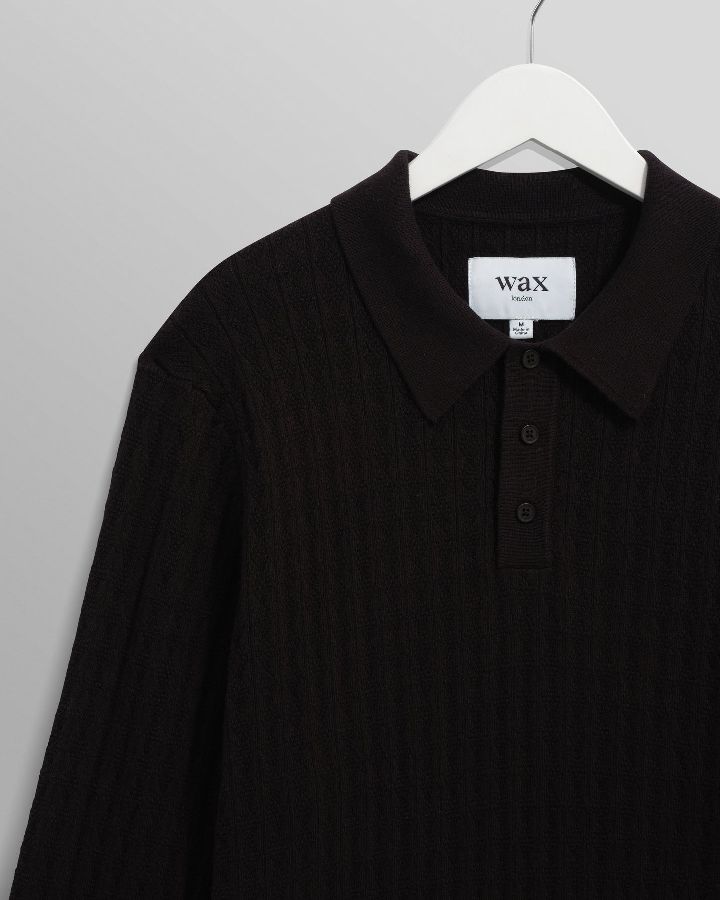 Wax London Black Oban Diamond Stripe Longsleeve Polo