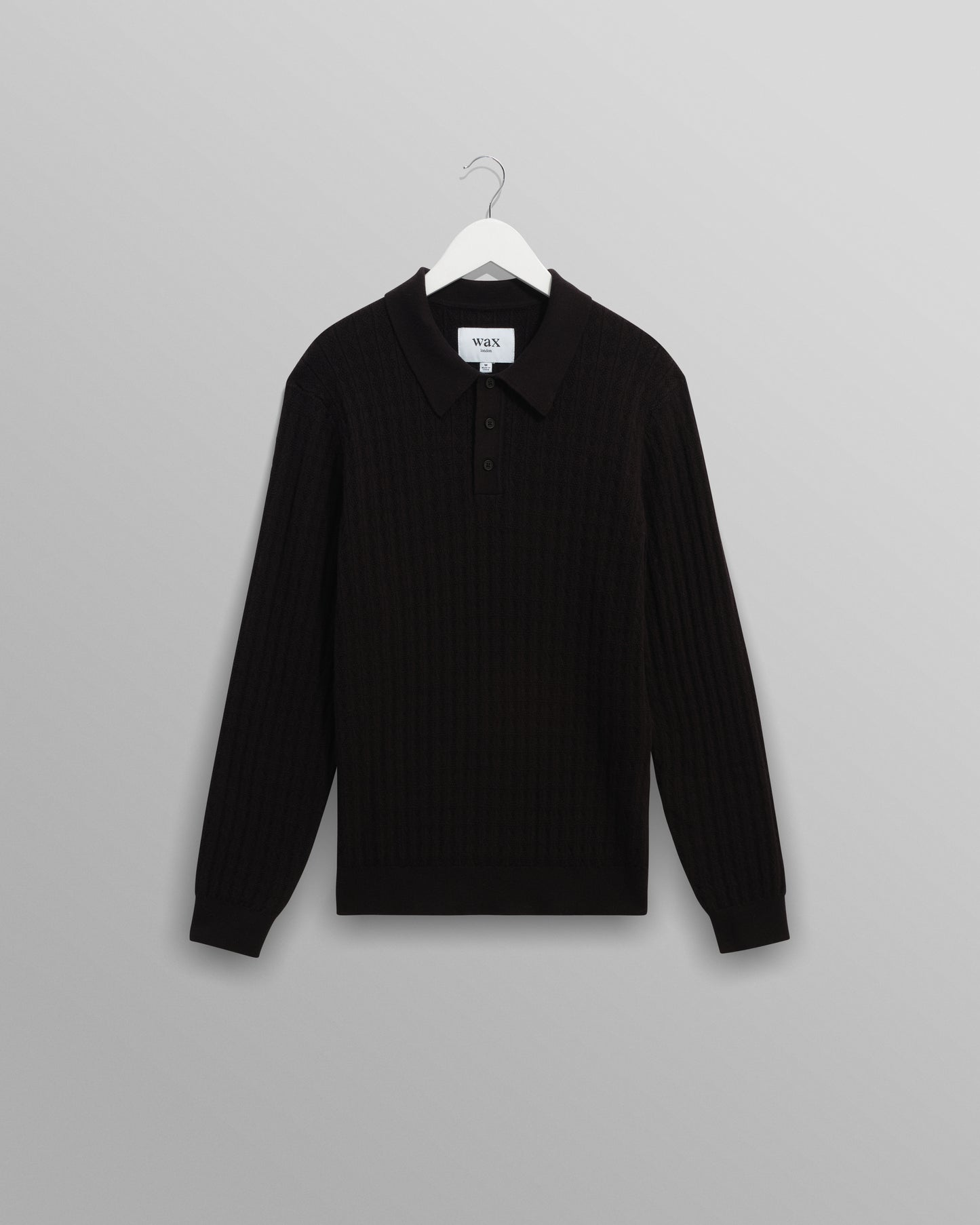 Wax London Black Oban Diamond Stripe Longsleeve Polo