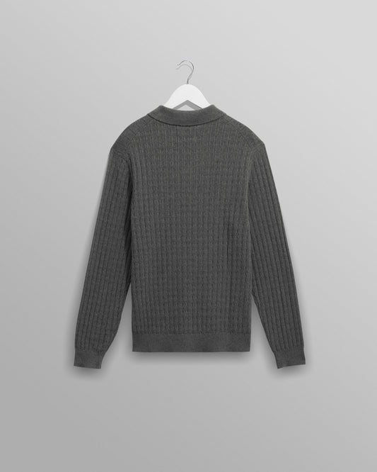 Wax London Grey Diamond Stripe Long Sleeve Polo