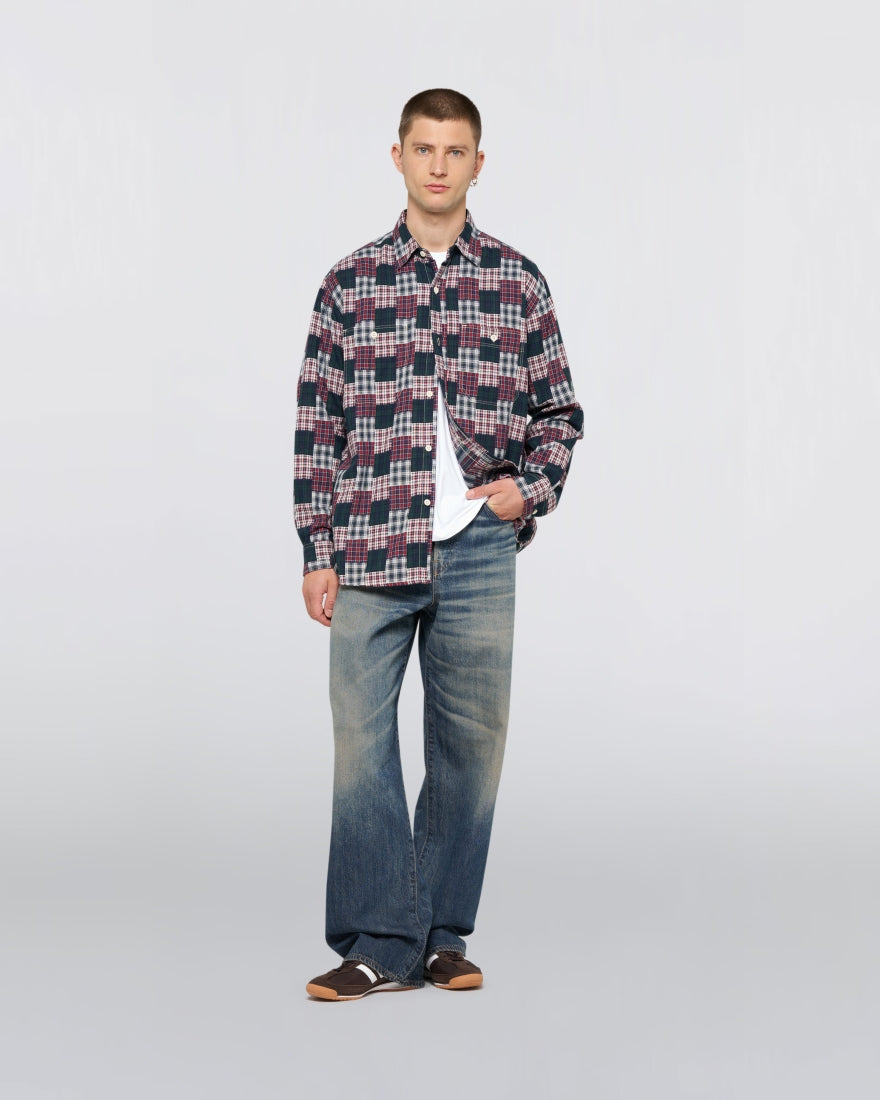 EDWIN Green/Red Random Patchwork Work Shirt