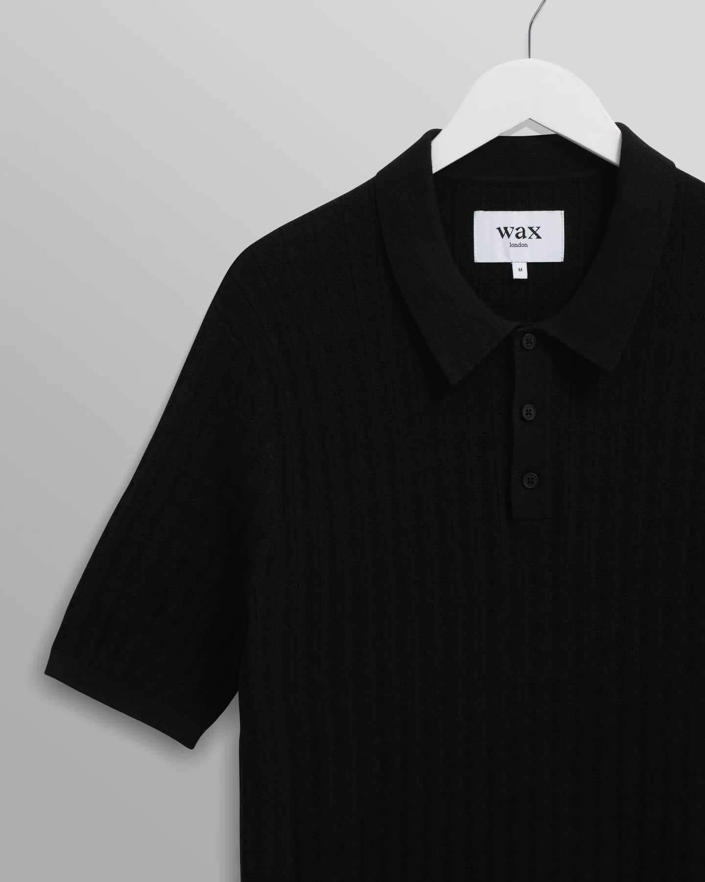 Wax London Black Naples Diamond Stripe Knitted Polo