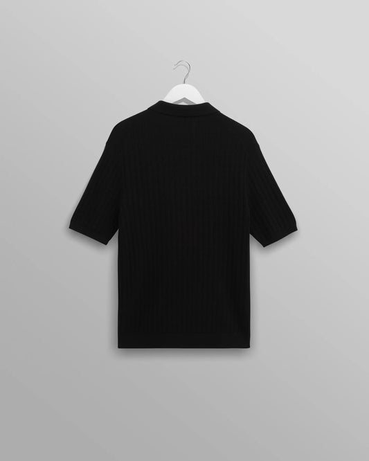 Wax London Black Naples Diamond Stripe Knitted Polo