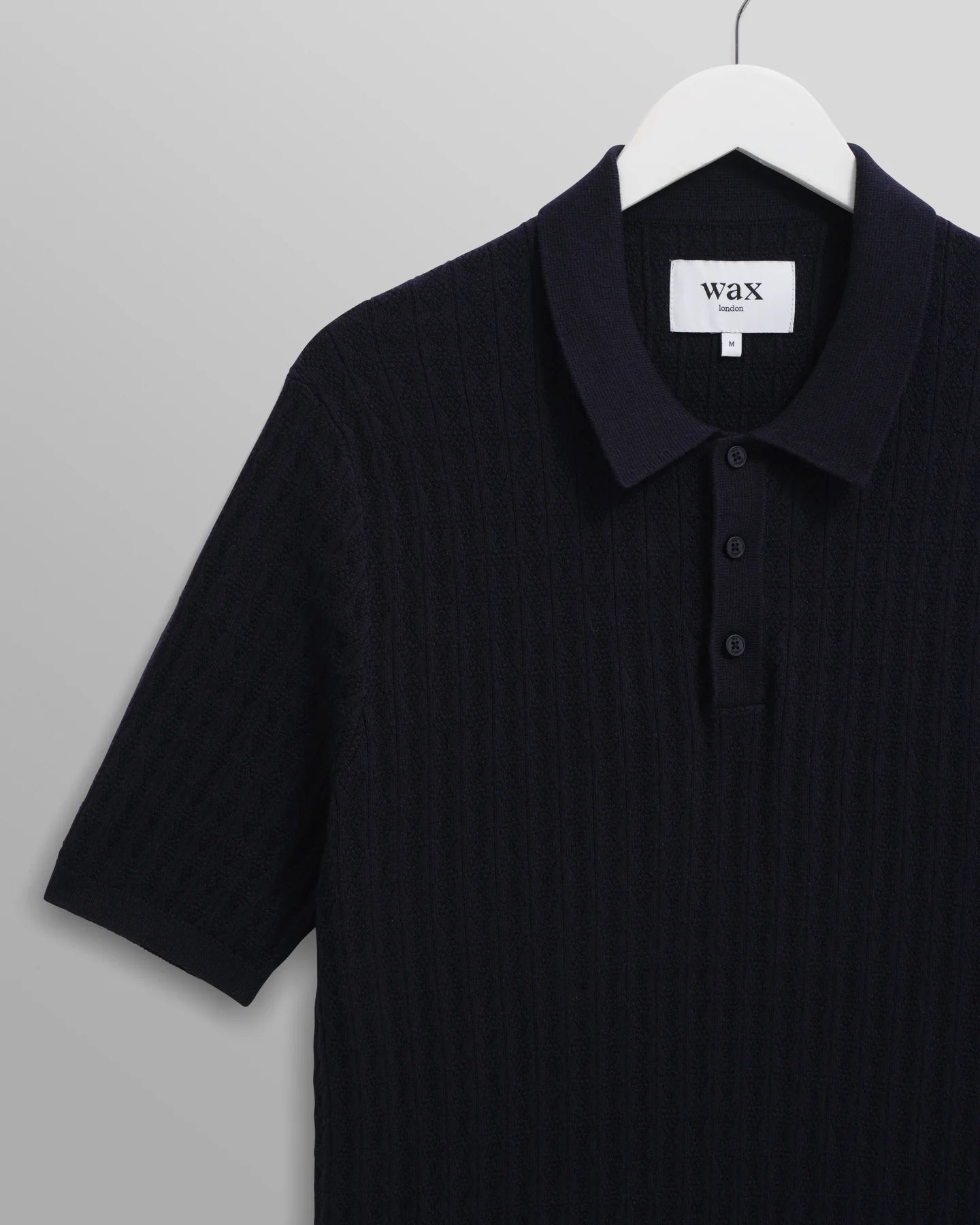 Wax London Navy Diamond Stripe Naples Knitted Polo