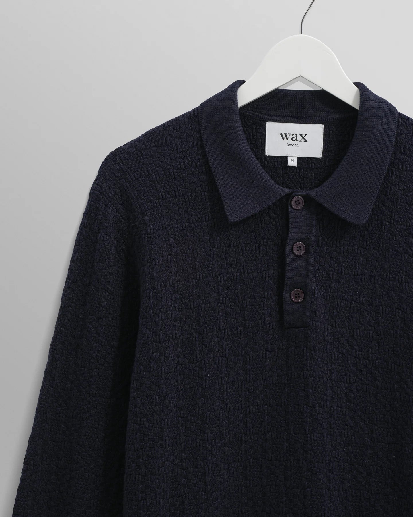 Wax London Navy Oban Long Sleeve Knitted Polo