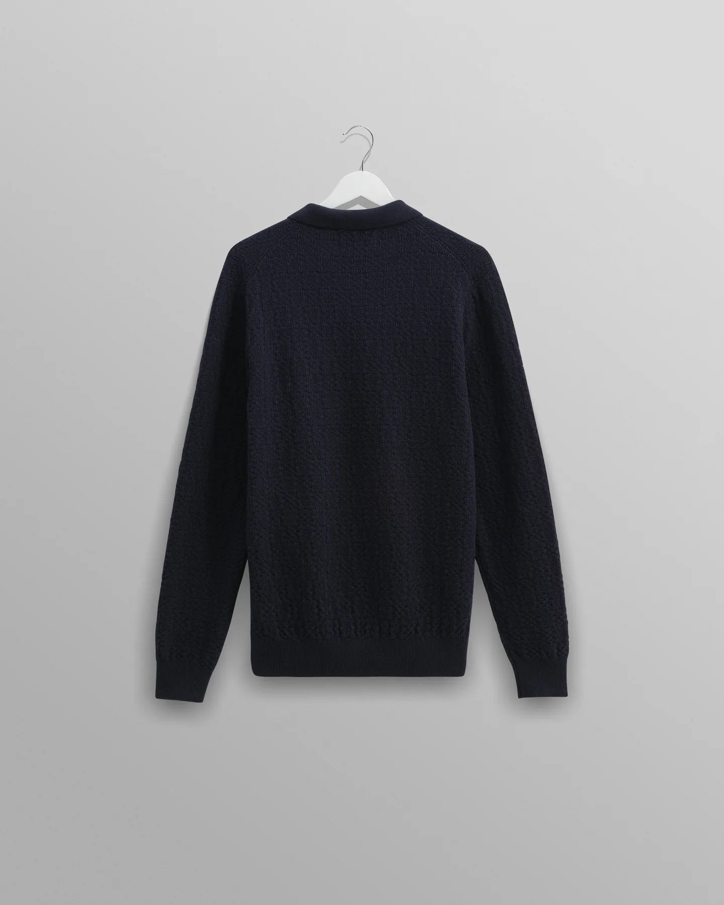 Wax London Navy Oban Long Sleeve Knitted Polo