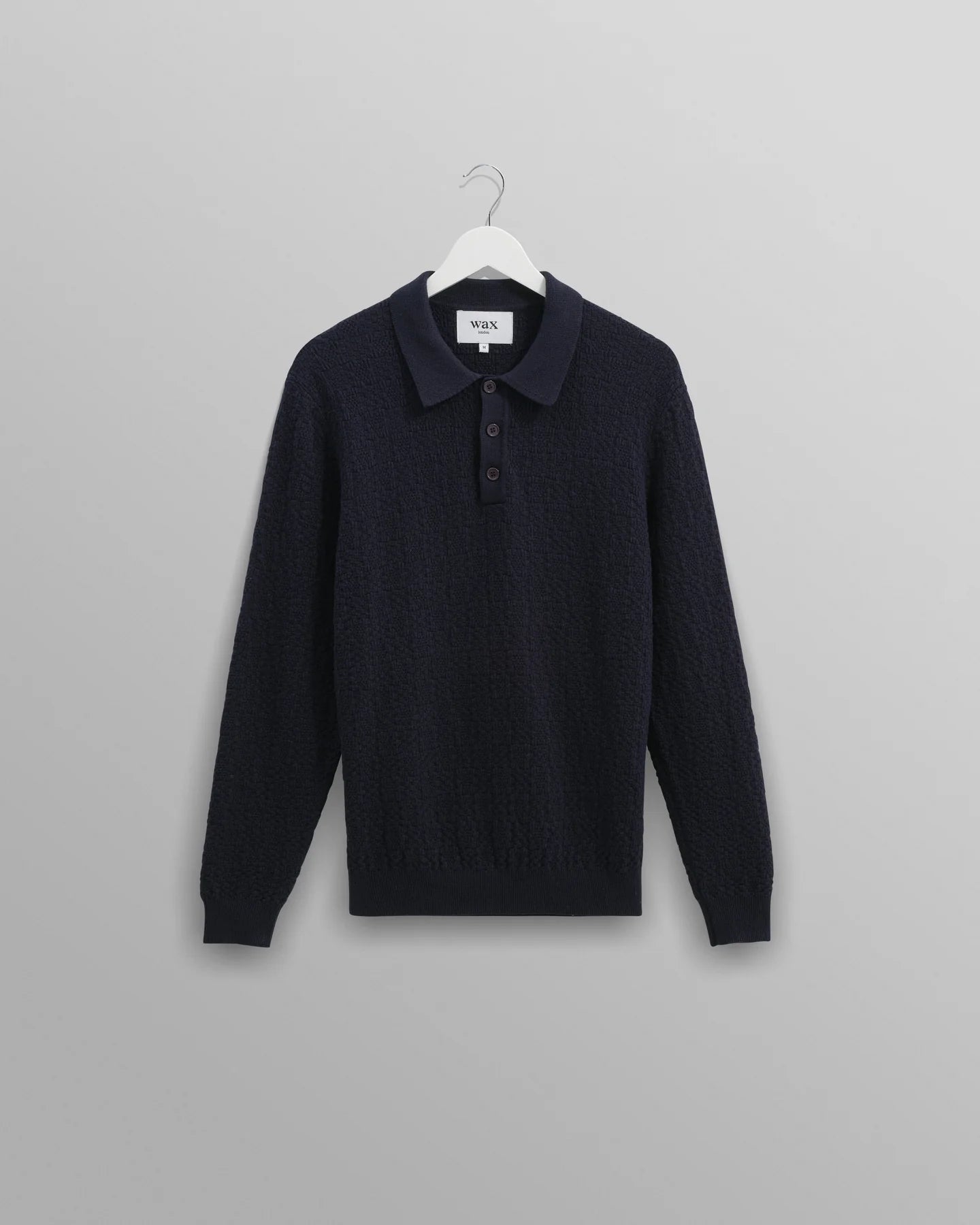 Wax London Navy Oban Long Sleeve Knitted Polo