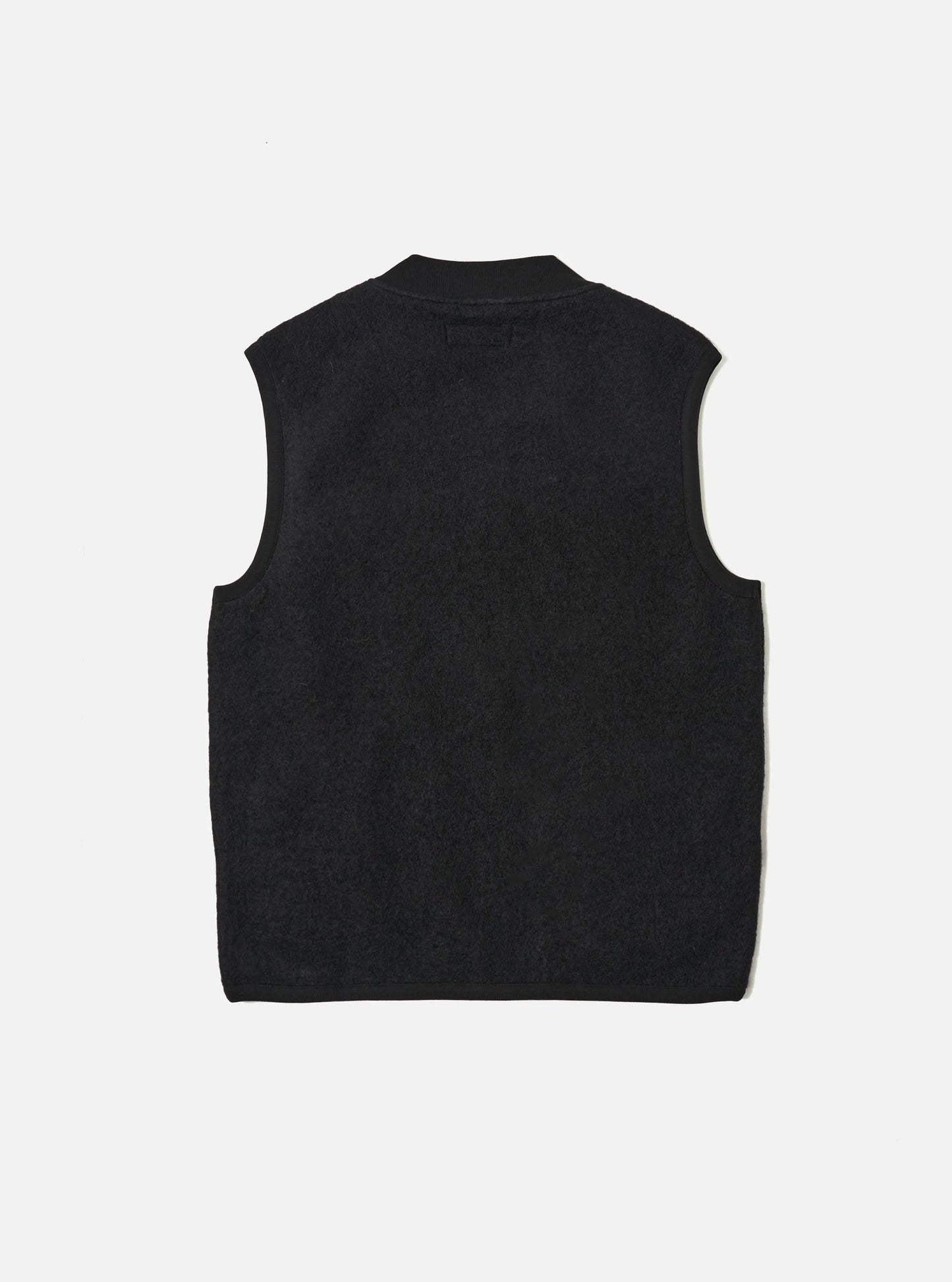 Universal Works Black Wool Fleece Zip Waistcoat