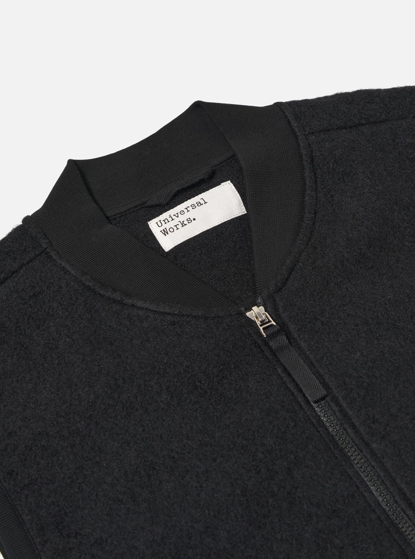 Universal Works Black Wool Fleece Zip Waistcoat