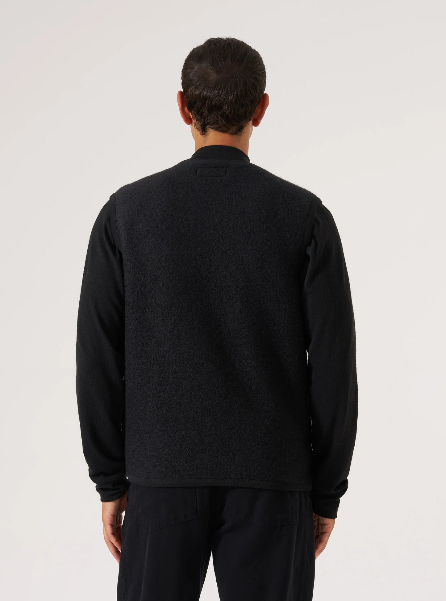 Universal Works Black Wool Fleece Zip Waistcoat