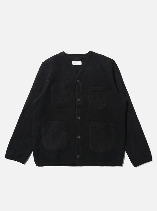 Universal Works Black Wool Fleece Cardigan