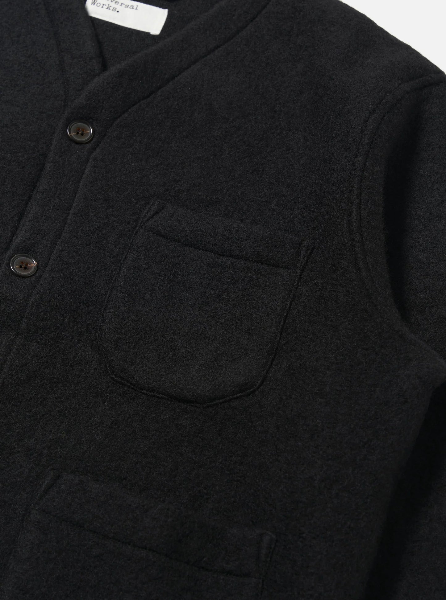 Universal Works Black Wool Fleece Cardigan