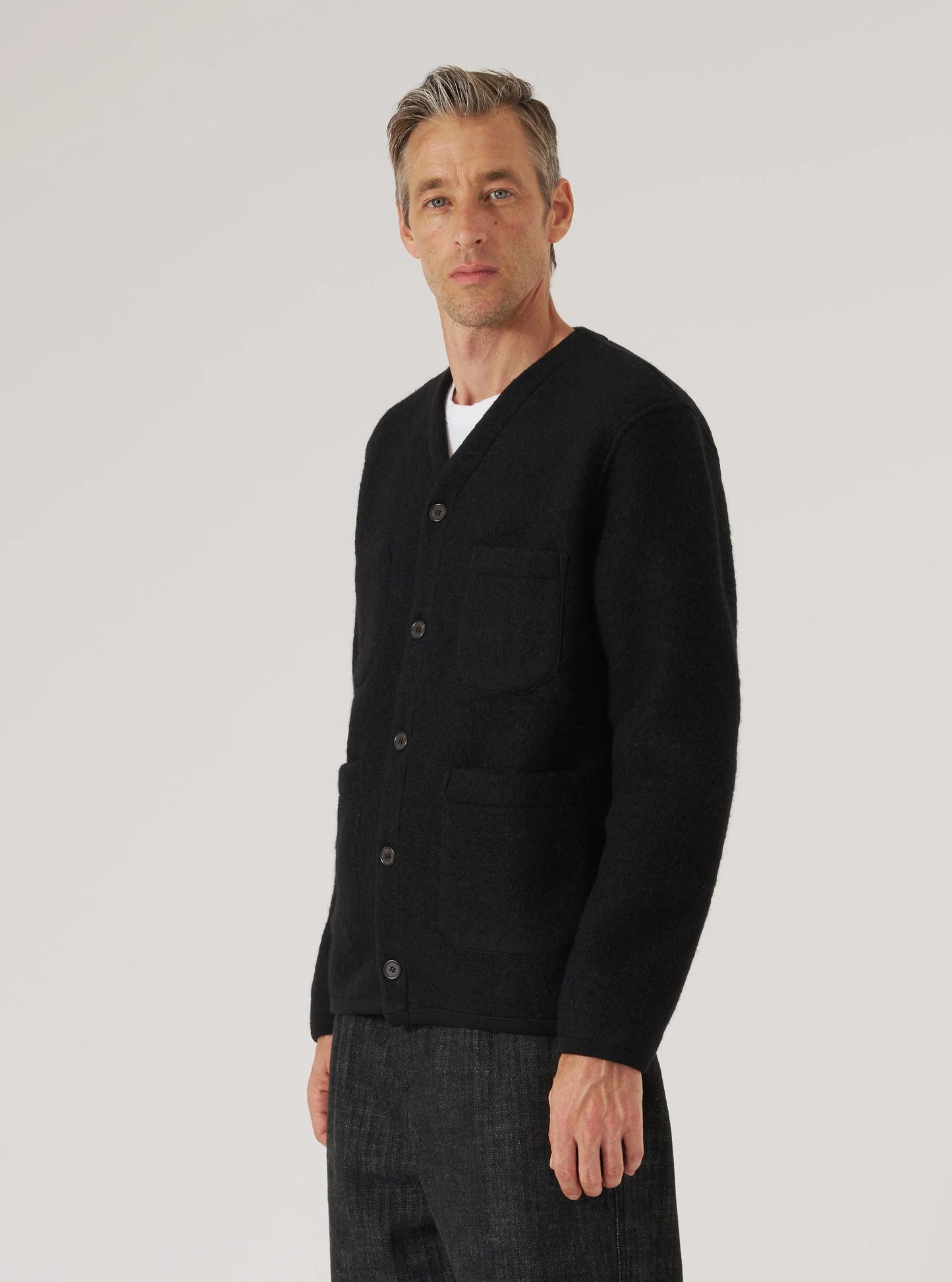 Universal Works Black Wool Fleece Cardigan