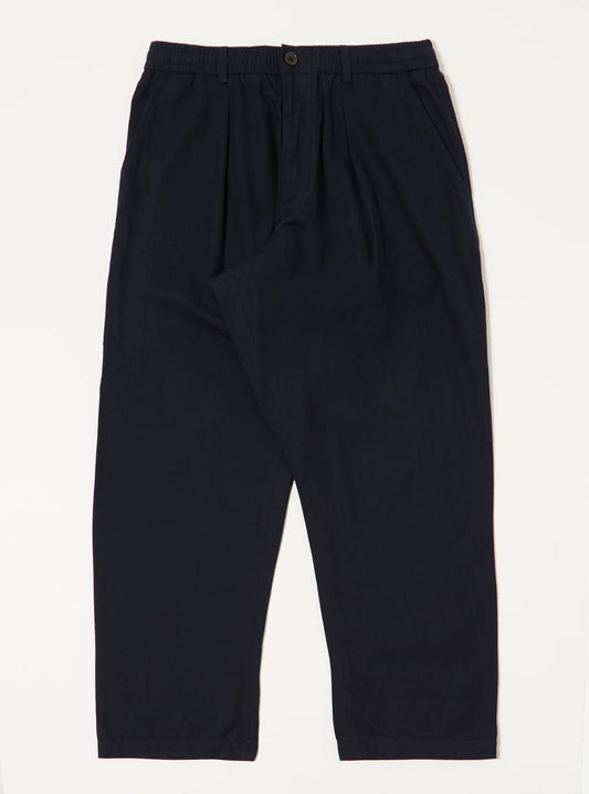 Universal Works Navy Brushed Moleskin Pleated Track Pant