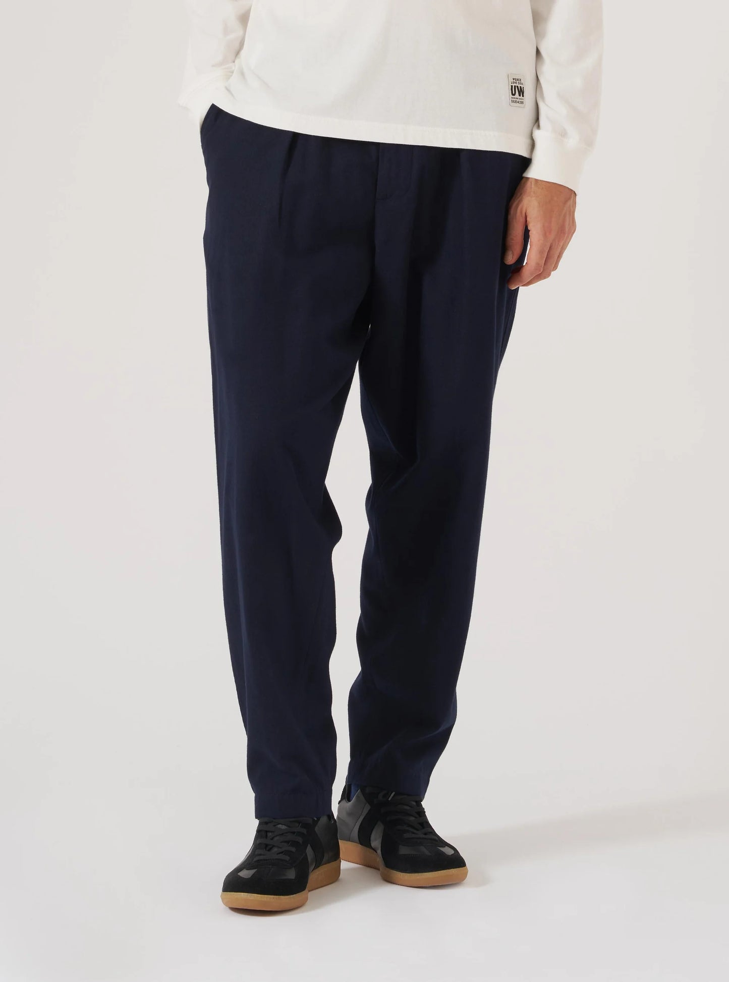 Universal Works Navy Brushed Moleskin Pleated Track Pant
