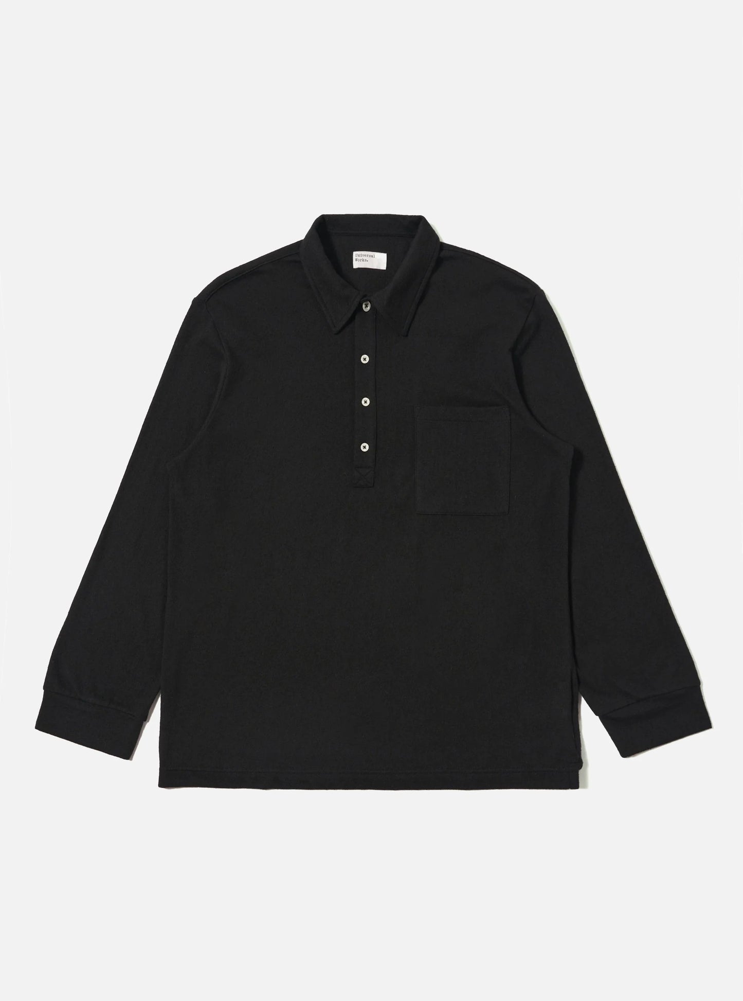 Universal Works Black Recycled Wool Mix Single Jersey Pullover L/S Shirt