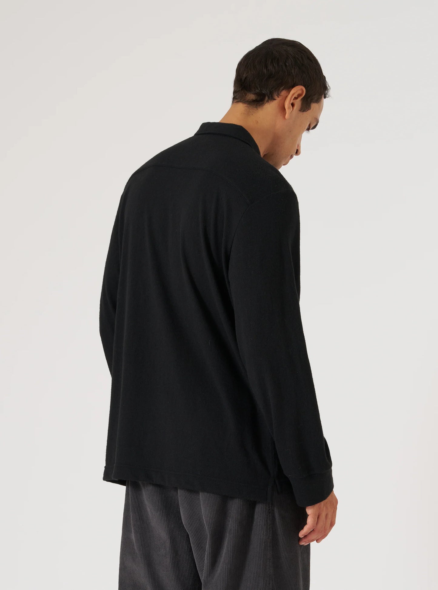 Universal Works Black Recycled Wool Mix Single Jersey Pullover L/S Shirt