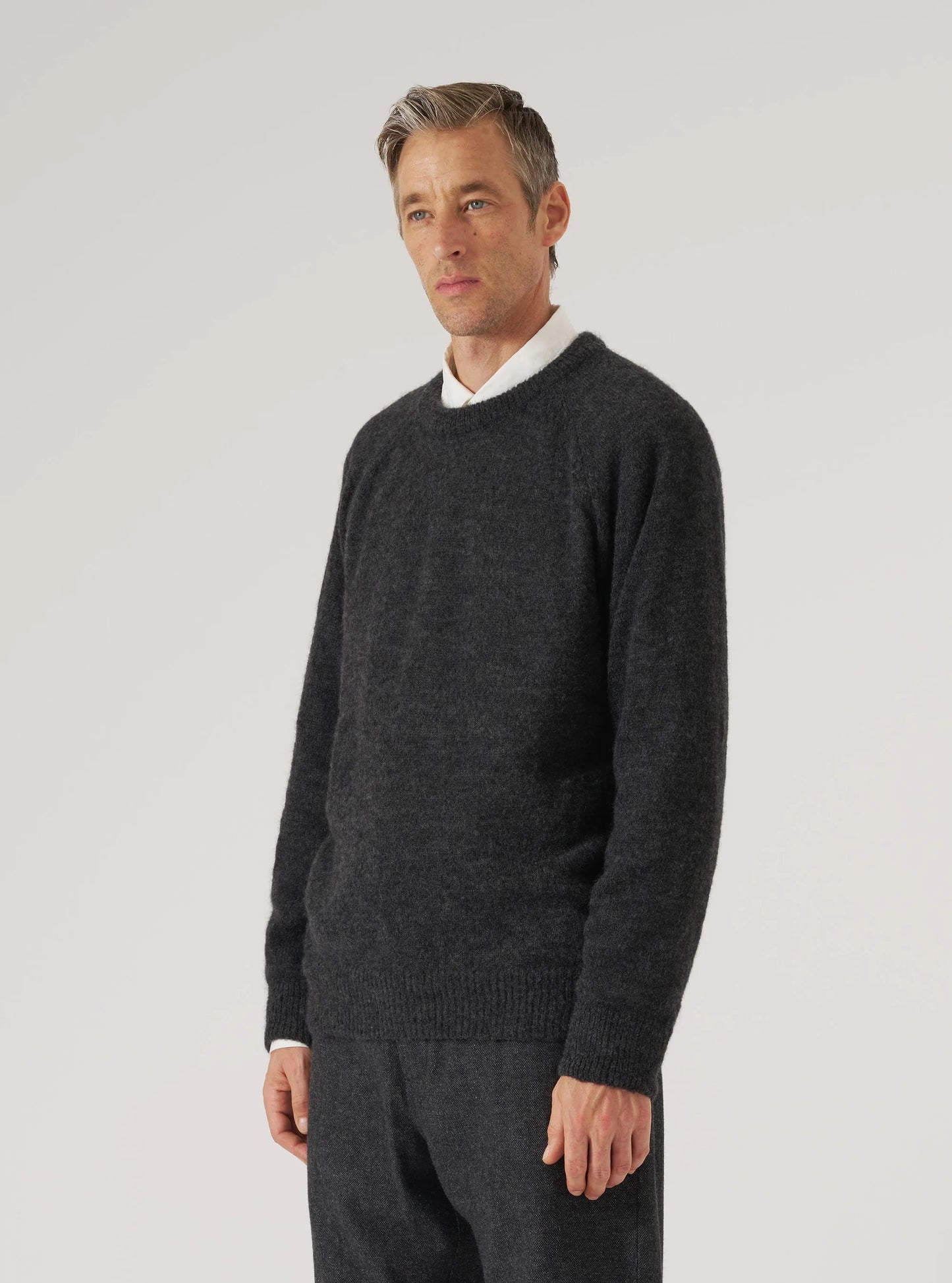 Universal Works Charcoal Alpaca Knit Lyon Crew