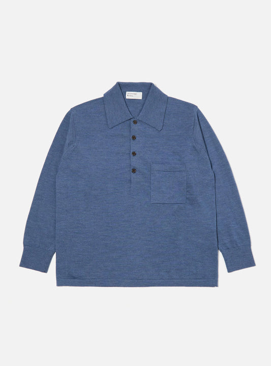 Universal Works Airforce Blue Merino L/S Pullover Knit Shirt