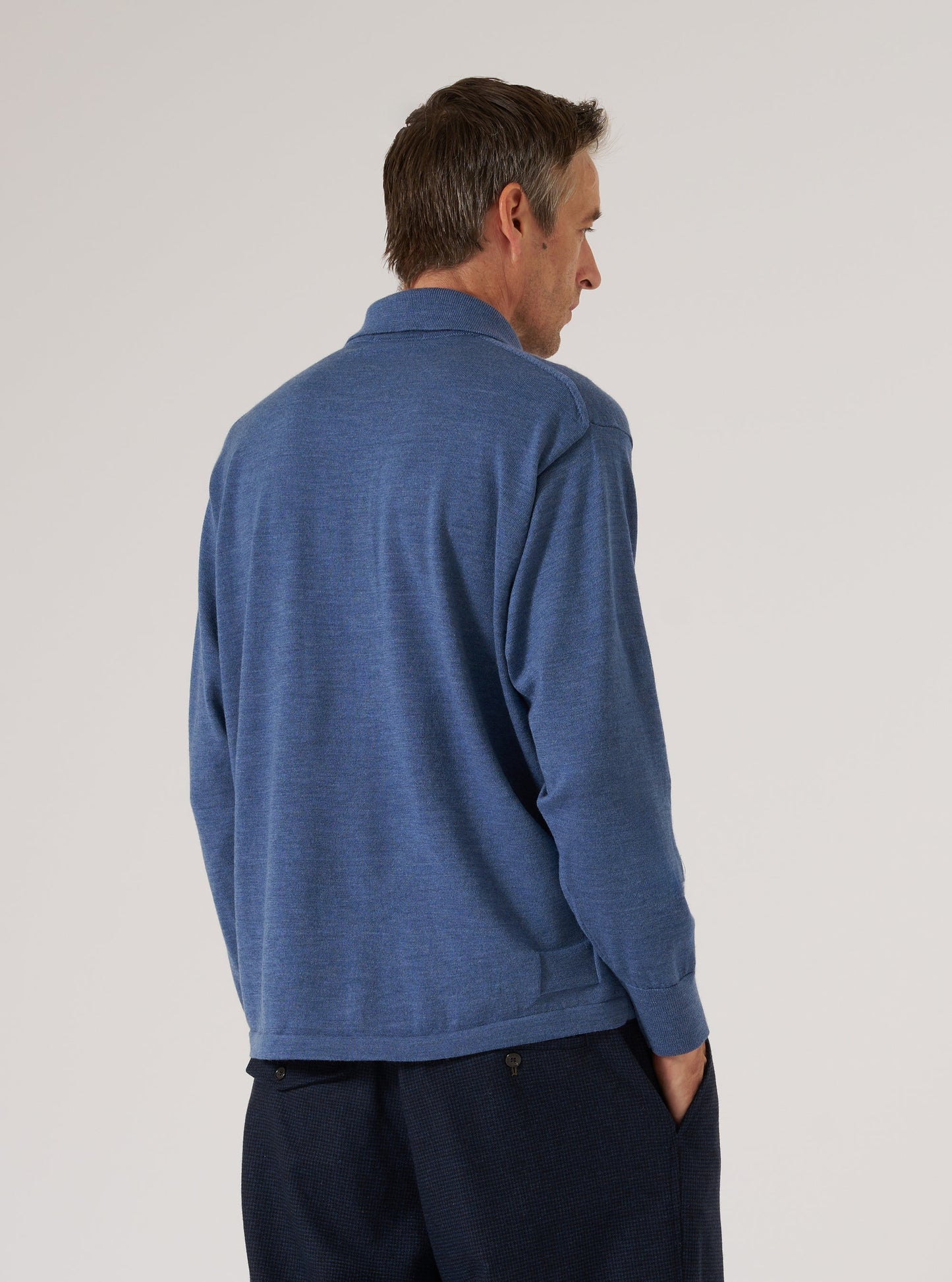 Universal Works Airforce Blue Merino L/S Pullover Knit Shirt