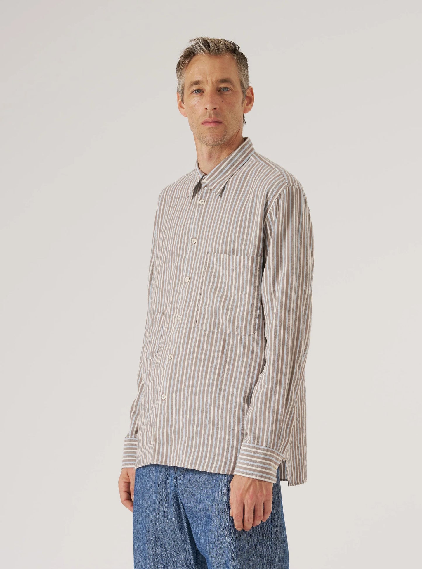Universal Works Brown Madison Stripe Station Shirt