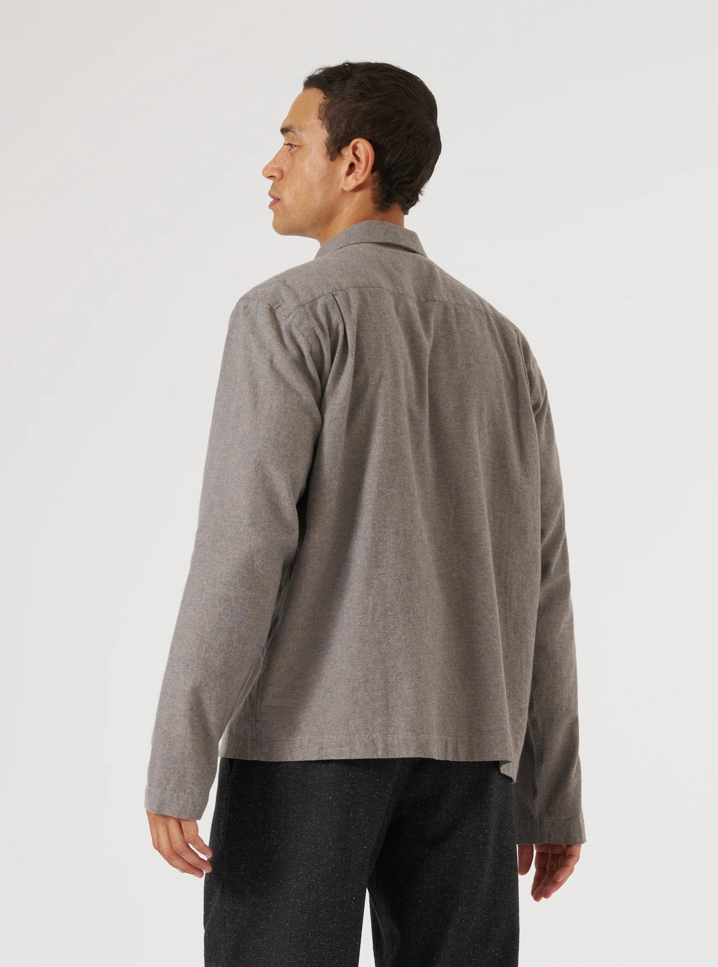 Universal Works Brown Brushed Flannel Zip Shirt