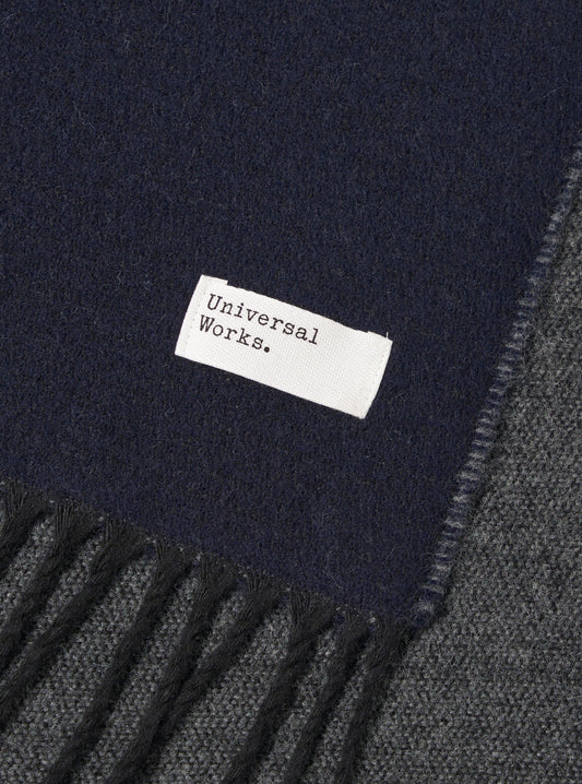 Universal Works Navy/Mid Grey Double Sided Scarf