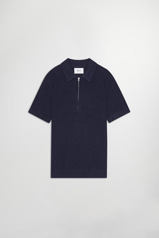 NN07 Navy Hansie Ribbed Half Zip Polo