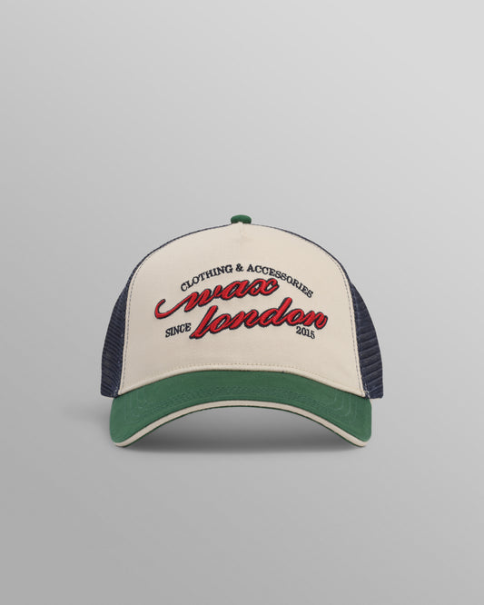Wax London Navy/Ecru Dale Trucker Cap