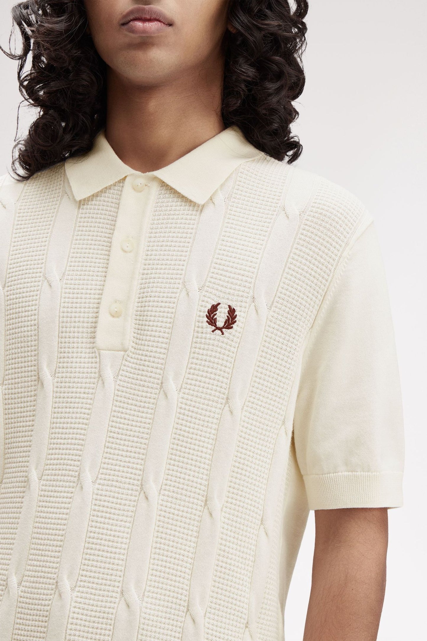 Fred Perry Ecru Textured Cable Knit Polo
