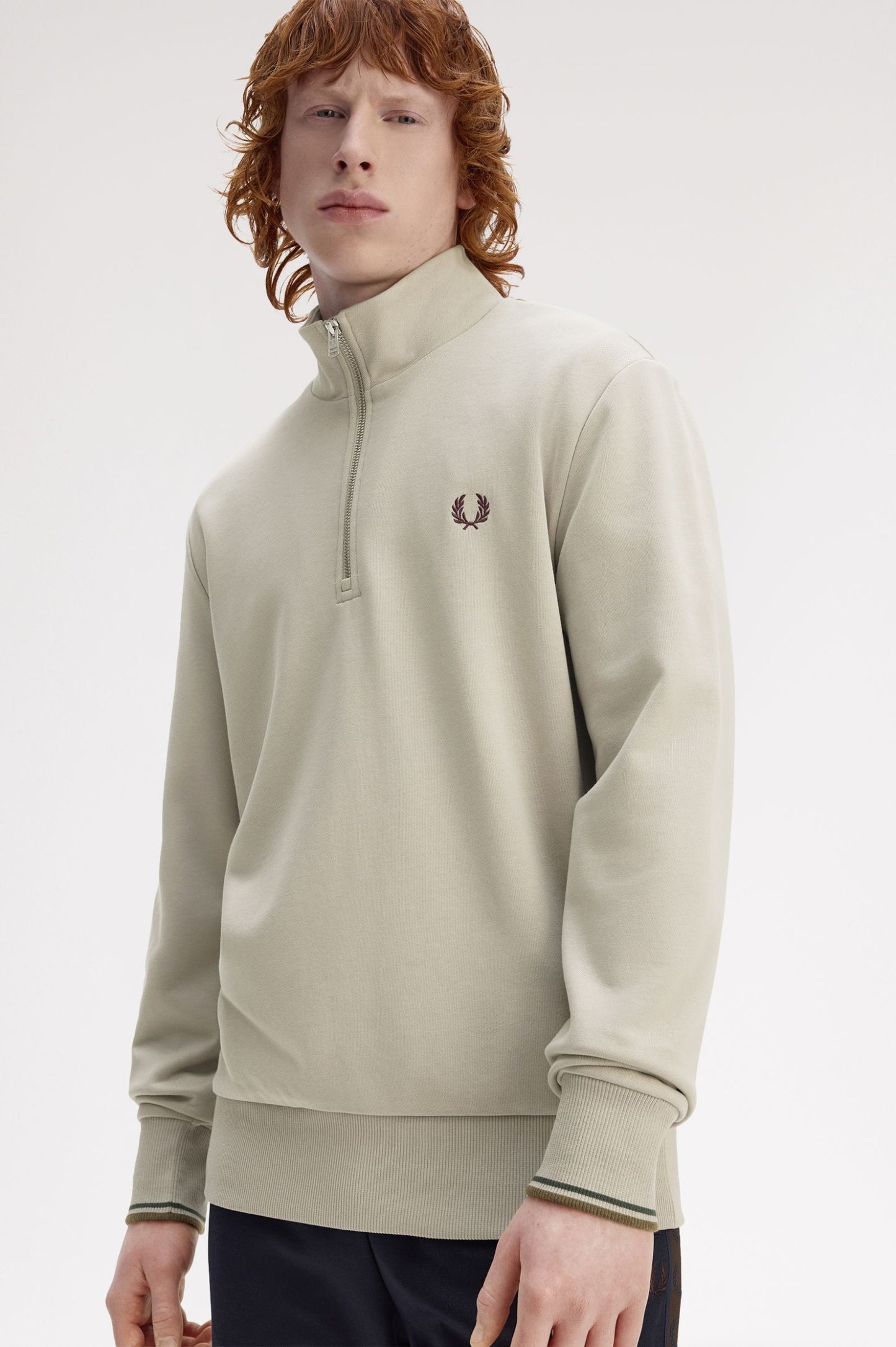 Fred Perry Warm Oat/Bunrt Tobacco Half Zip Sweatshirt