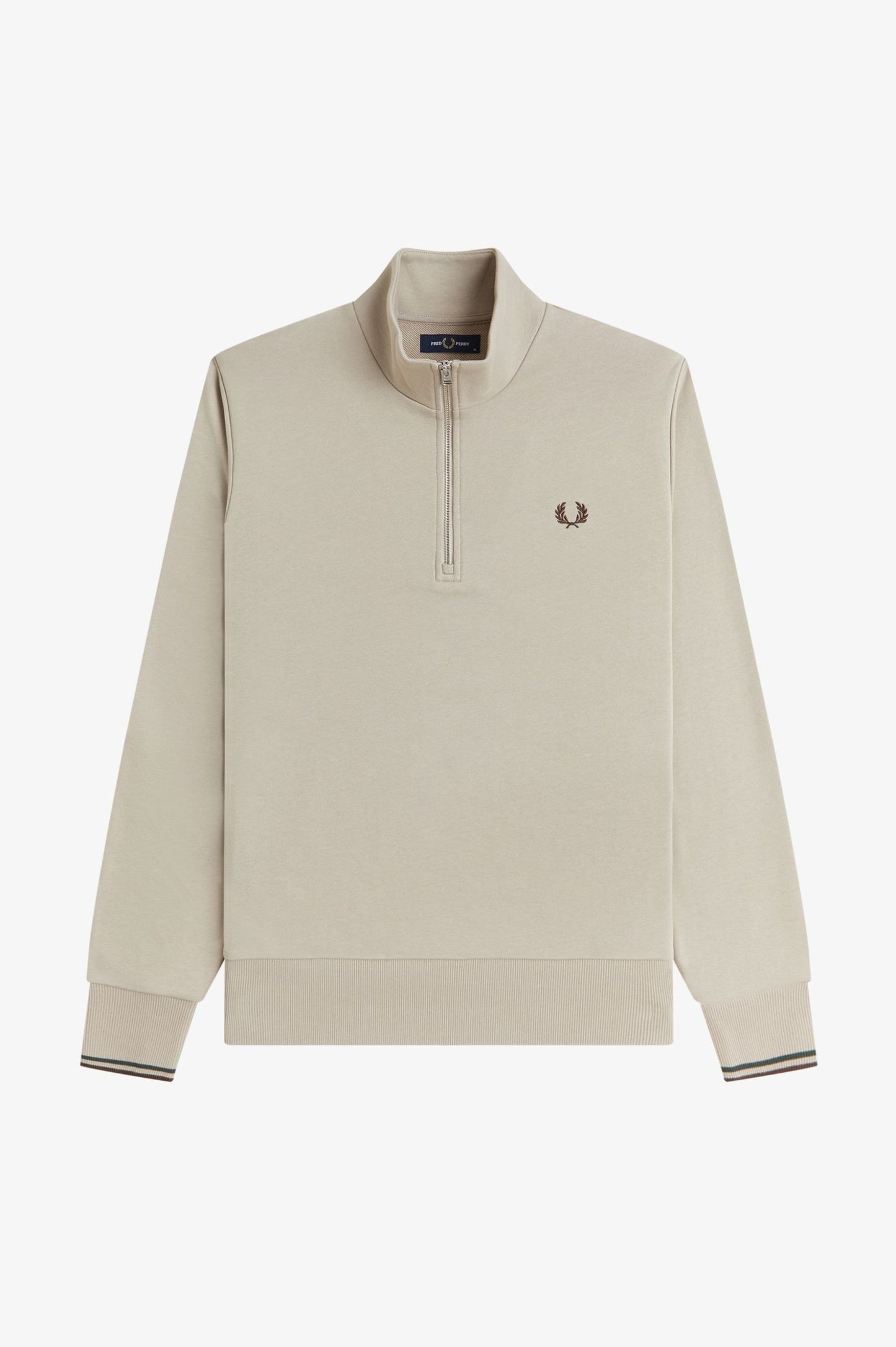 Fred Perry Warm Oat/Bunrt Tobacco Half Zip Sweatshirt