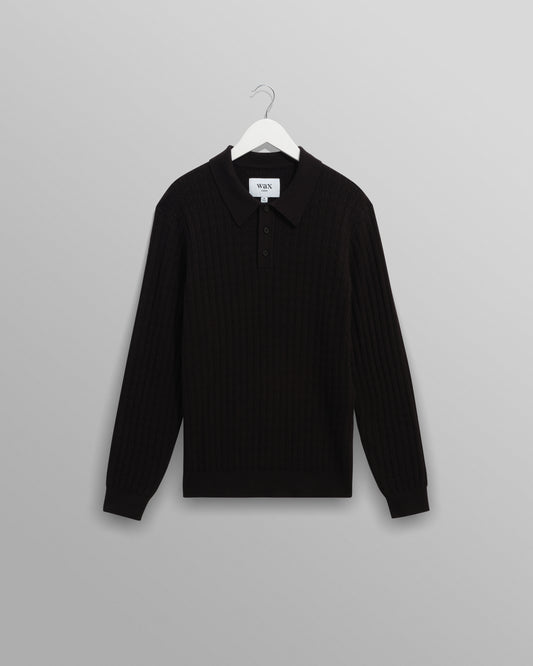 Wax London Black Oban Diamond Stripe Longsleeve Polo