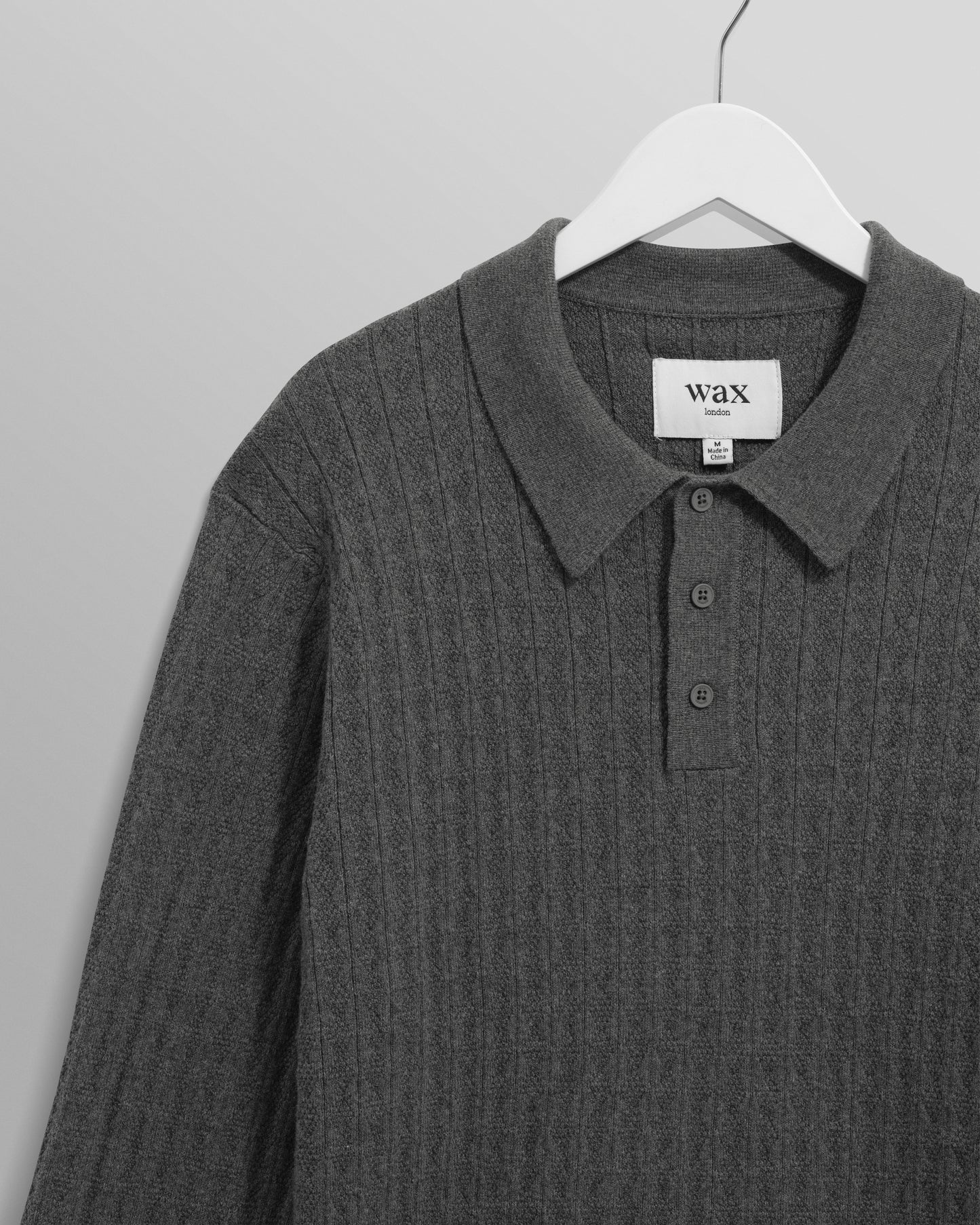 Wax London Grey Diamond Stripe Long Sleeve Polo