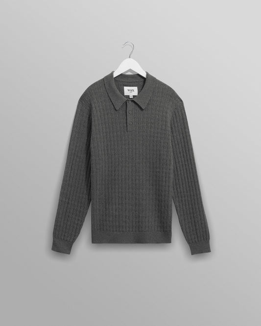 Wax London Grey Diamond Stripe Long Sleeve Polo