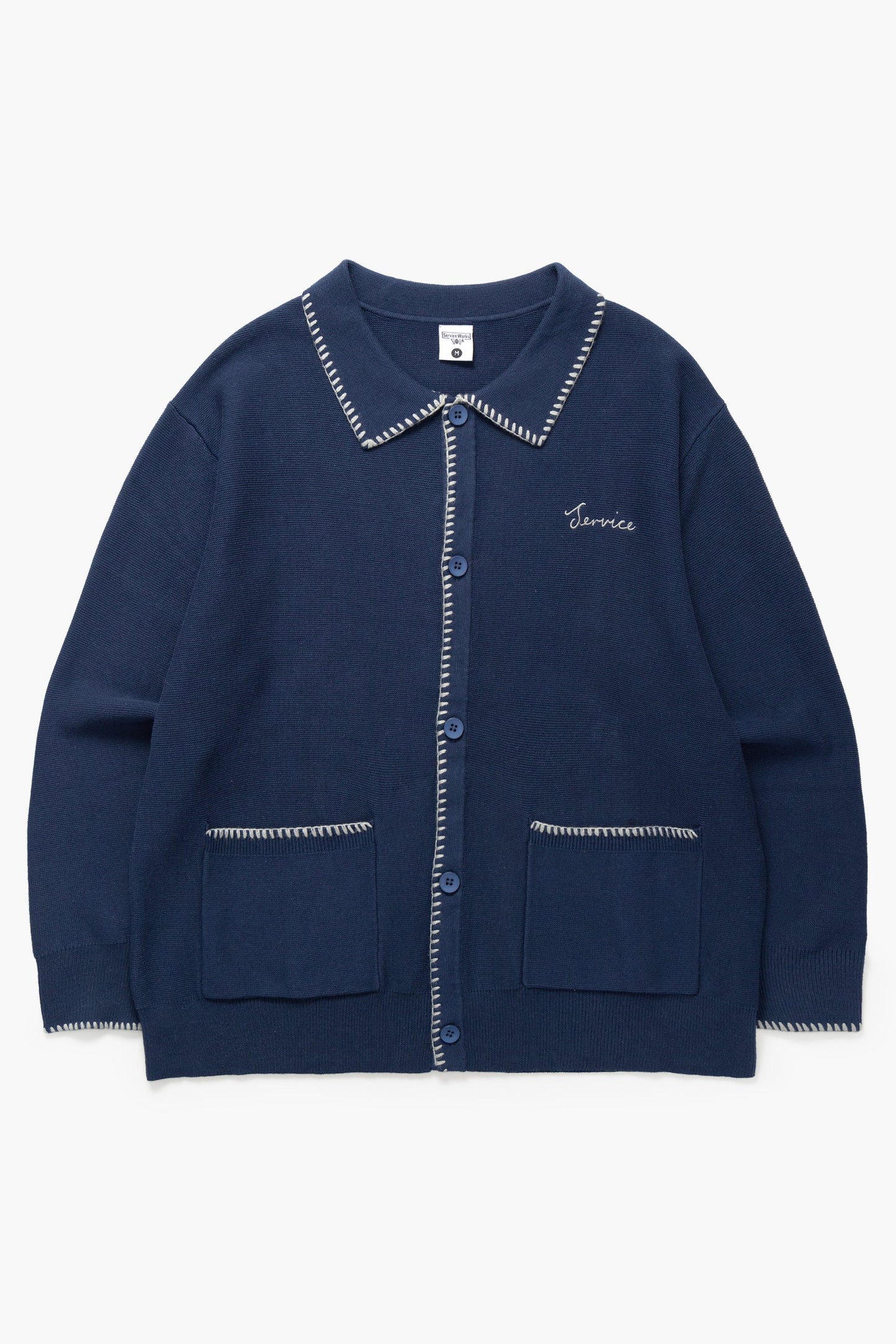 Service Works Navy Blanket Stitch Cardigan