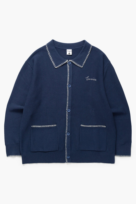 Service Works Navy Blanket Stitch Cardigan