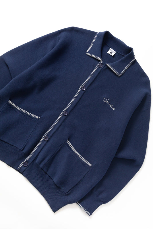Service Works Navy Blanket Stitch Cardigan