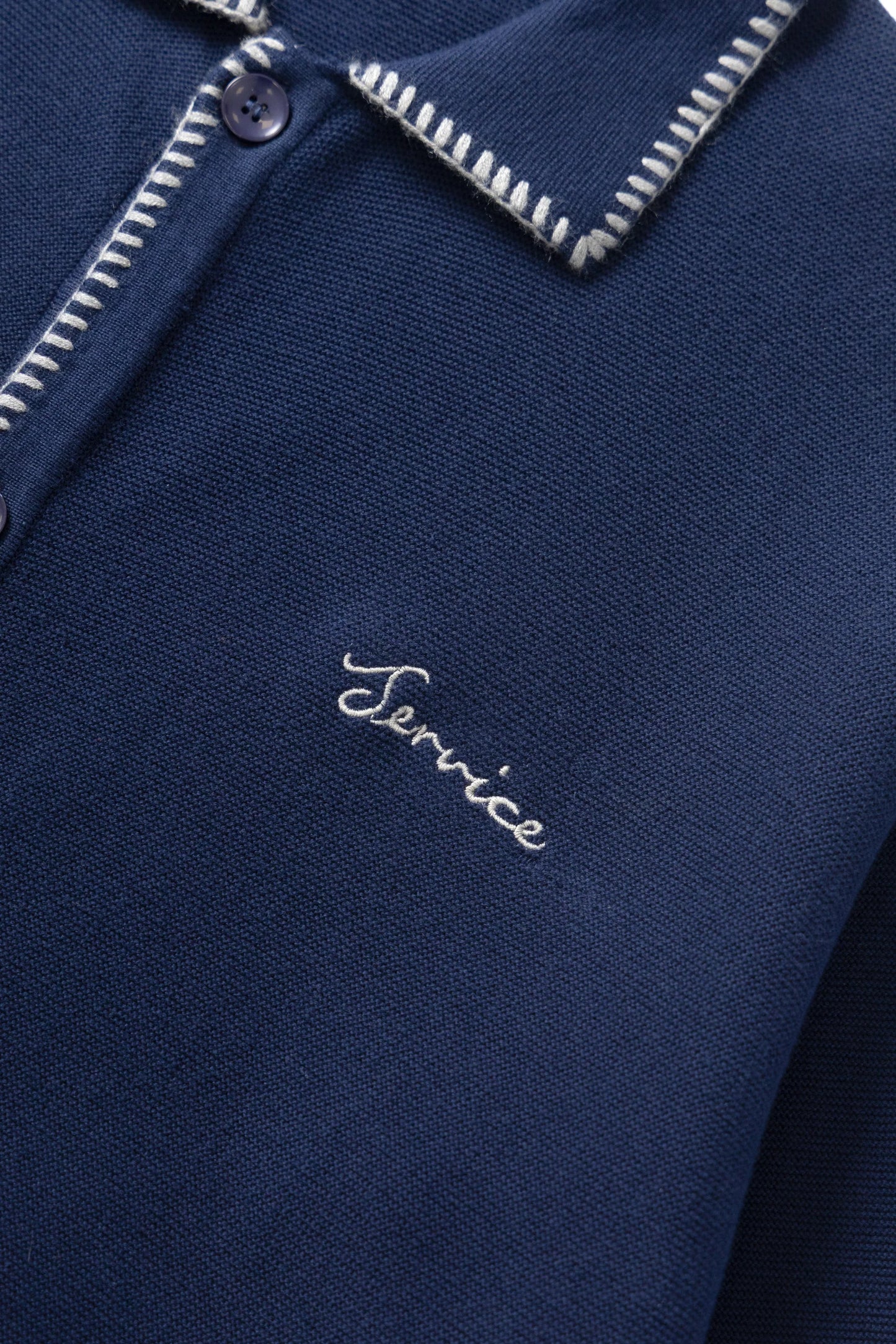 Service Works Navy Blanket Stitch Cardigan